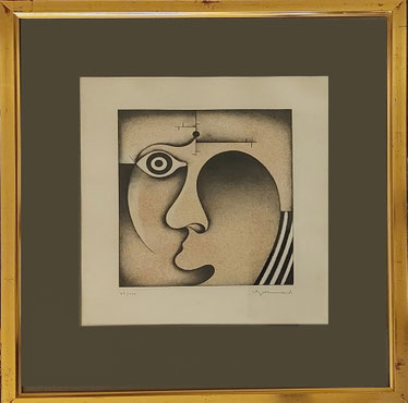 Ludwig Gebhard: Kopf, Farblithographie  450 Euro mit Rahmen