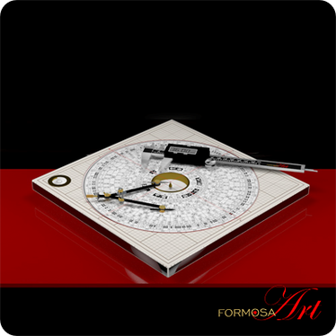 Custom-made Feng Shui Compass by FORMOSA ART. The image shows tools to create a Luopan design. 