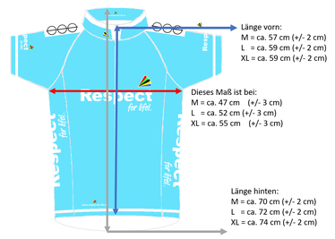 Größentabelle der Trikots der Kollektionen Team und Club