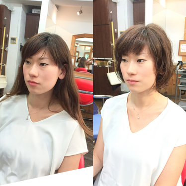 横浜の無責任美容師☆ロングからショートへふわふわスタイルに気分転換♪