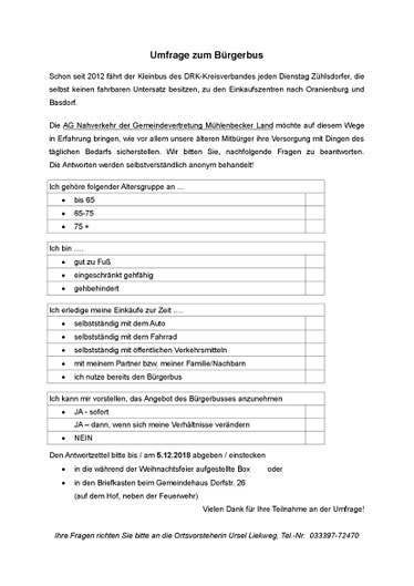 Umfrage Bürgerbus