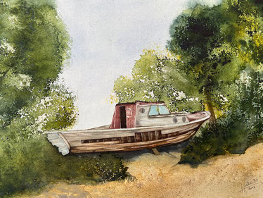Aquarell altes Boot Insel Rab Kroatien