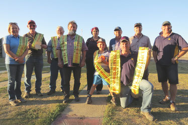 L - R: Leonie Johnston, Peter Finn, Rob. Stackhouse, Allan Baker, Alison Harwood, Harry Memery, Ross Winnell, Mark McDonald. Front; Lachy McDonald, Leigh Roberts (kneeling).