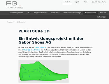 RG Technologies CAD 2D 3D Schuhe PEAKTOURe