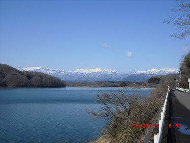 Zao mountain range view from Lake Kamafusa