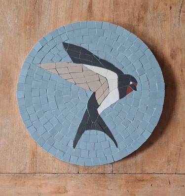 eyha dessous de table décoration murale assiette mosaique grès ardoise hirondelle bleu noir blanc rouge 