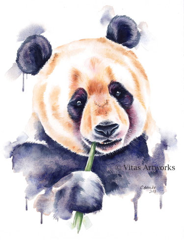 Panda Kunstwerk - handgemaltes Tierportrait mit Aquarell 
