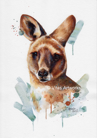 Känguru Aquarellbild - Original Kunstwerk