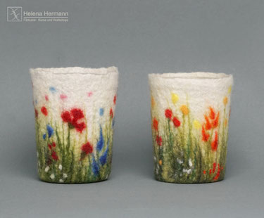 Filzen lernen, Workshop gefilzte Windlichter mit Blumen