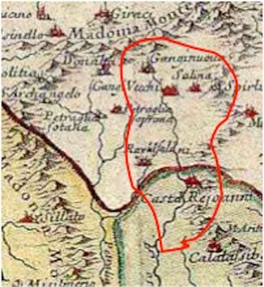 Il territorio dell'attuale Gangi in epoca araba ricadente nel Val Demone (parte superiore) e nel Val Di Noto (parte inferiore)