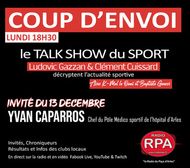 Emission Coup d'Envoi sur Radio RPA le 04-10-2021 avec le Stade Olympique Arlésien. Ludovic Gazzan, Clément Cuissard, Kamel Zhar, Olivier Simian et Romain Vigne