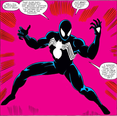 Figure 4. Spider-Man est recouvert du symbiote pour la toute première fois dans Secret Wars #8 en 1984
