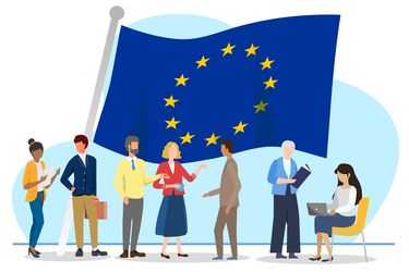 欧州の街並みとビジネスシーンのイラスト