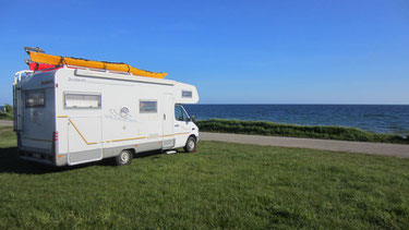 Unser Stellplatz in Ystad mit Meerblick