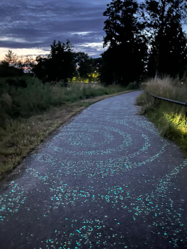 pista ciclabile a Neuenen che si illumina al buio come il dipinto Notte stellata di Van Gogh