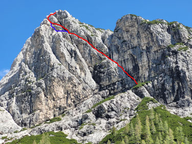 rot - Rampa Orientale, blau - gekletterte Variante