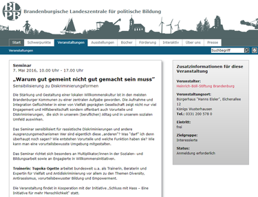 07.05.2016 - 10:00 bis 17:00 Uhr, Seminar - Sensibilisierung zu Diskriminierungsformen