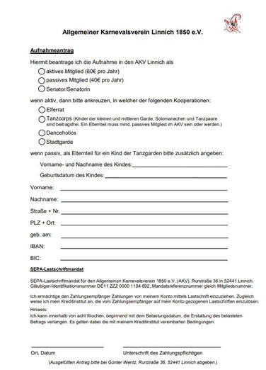 (Ausgefüllten Antrag bitte bei Günter Wentz, Rurstraße 36, 52441 Linnich abgeben.)