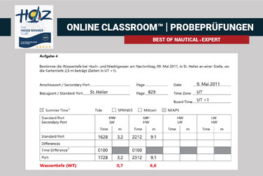 Ausgefüllte Prüfungsaufgabe – Probeprüfungen im HOCHSEESCHEIN CLASSROOM™ simulieren realistische Bedingungen für CCS und SYA.