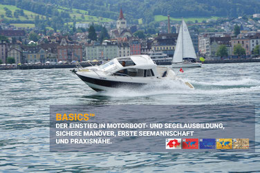  Motorboot auf dem See – BASICS™ Einstieg in die Bootsführerschein-Ausbildung in der Schweiz mit sicheren Manövern und praxisnaher Seemannschaft.
