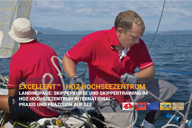 Zwei Skipper im Training – praxisnahe Ausbildung im EXCELLENT™ Kurs des HOZ HOCHSEEZENTRUM INTERNATIONAL™, mit Präzision, Teamarbeit und Sicherheit auf See.