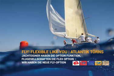 Segeljacht von oben mit gesetzten Segeln auf dem Atlantik – Bild für FLY! Flexible Like You | Atlantik Törns.