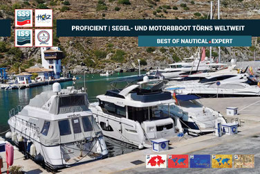 Teilnehmer auf Motorboot am Pier – HOZ Hochsee-Motorbootschule mit Training und Meilentörns für den Hochseeschein