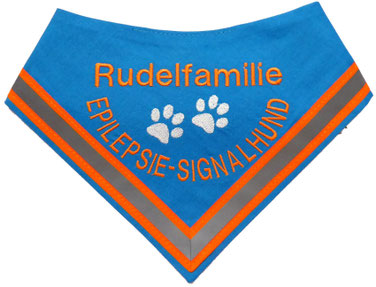 Halstuch für einen Hund in türkis, bestickt mit Epilepsie-Signalhund, Reflektor