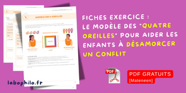Compétences psychosociales. CPS. Ressources gratuites. PDF gratuit. Philosophie pour enfants. Philo pour enfants. CNV. Communication Non violente. Harcèlement scolaire. Jeu gestion de conflits PDF. Modèle des quatre oreilles.