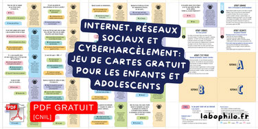 Jeu de cartes gratuit. Internet. Réseaux sociaux. PDF gratuit. Réseaux sociaux. Cyberharcèlement. Jeux vidéos. Désinformation. Adolescents. Enfants. Danger numérique. Outils gratuits.