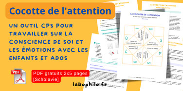 Outil CPS gratuit. PDF gratuit. Cocotte de l'attention. Scholavie. Emotions. Cosncience de soi. intelligence émotionnelle. LaboPhilo. Compétences psychosociales. Maternelles. enfants. Adolescents.