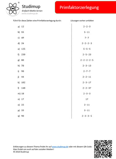 Arbeitsblatt zur Primfaktorzerlegung mit Lösungen