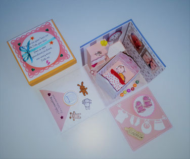 #stempelliese.com #Explosionsbox #stampinup #Gutschein #Geldgeschenk #Baby #Wiege #Babybett