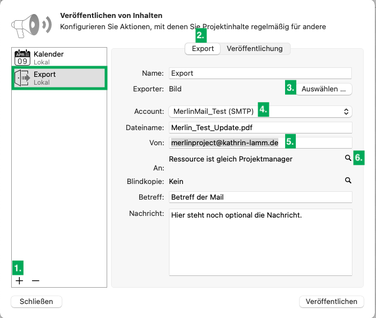 Screenshot E-Mail Versand aus Merlin Project konfigurieren