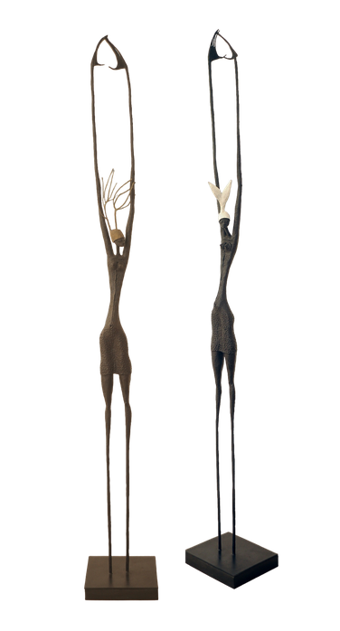 Stretch Up | Fish & Trees series, interchangeable hats, 2015, bronze, black patina, 228 x 30 x 27 cm