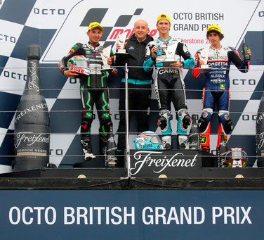 Feierstimmung auf dem Moto3 Podest: Jakub Kornfeil, Danny Kent und Niccolo Antonelli