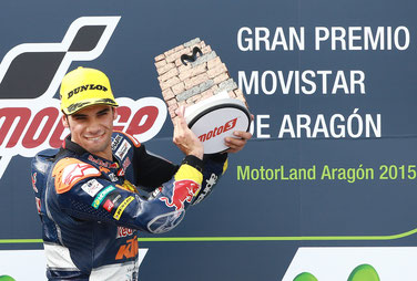 Kein Fahrer freut sich bei Siegen auf dem Podium so intensiv und schön wie er: Moto3 Pilot Miguel Oliveira