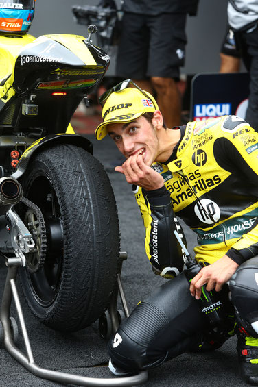 Alex Rins nach seinem Moto2 Rennen in Silverstone. Die Reifen waren schlicht am Ende