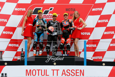 Das Podium in der Moto2 in Assen: Tito Rabat, Johann Zarco und Sam Lowes