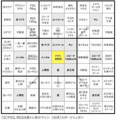 一例(プロ野球日本ハムの大谷選手が高校生の時に作ったもの)