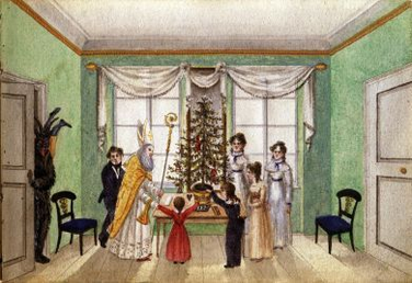 The oldest picture of a Christmas tree we know in Austria is in the "Illustrated memory booklet for the Viennese merchant family Carl Baumann, 1820" (Vienna Museum).