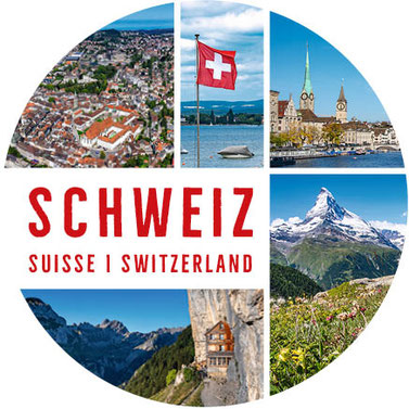 Aufkleber / Sticker mit Schweizer Bildern wie Aescher, Zürich und dem Matterhorn