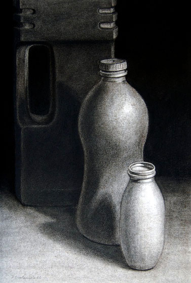Botellas 2008, carboncillo 50X35 cm