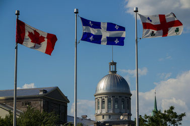 Flags of Canada, Quebec, and Montreal