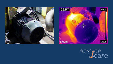 Optisches Bild und Wärmebild eines Elektromotors in Falschfarben (aufgenommen mit Flir-Wärmebildkamera)