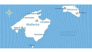 Mallorca - Menorca - Cabrera Törnbericht Übersichtskarte