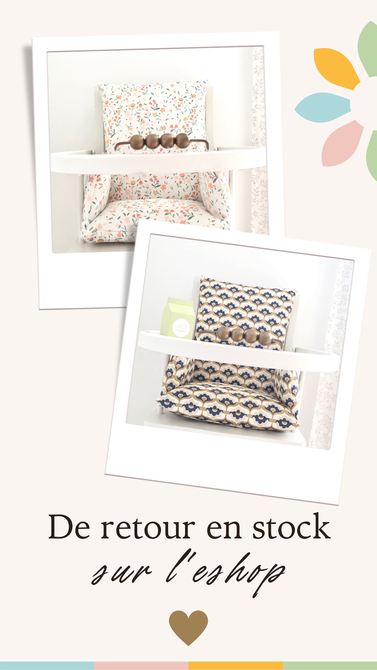 Cette image représente 2 coussins de chaise haute Sasha et Lilou pour chaise haute haute Combelle