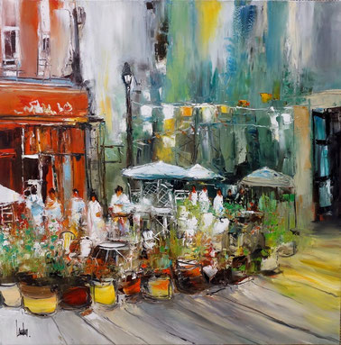"Timing en terrasse" - 100x100 - vendue