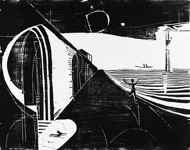 Holzschnitt 1954, "L' homme et la mer", 35 x 45