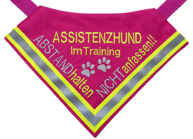 Halstuch für einen Assistenzhund im Training , in pink, mit Gurtband und Klickverschluß